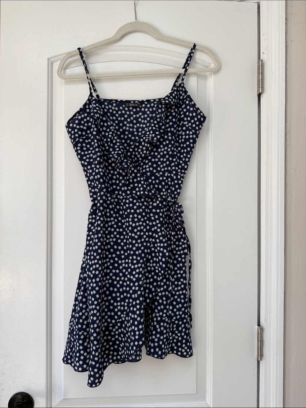 SHEIN Navy & White Floral Ruffle Midi Dress